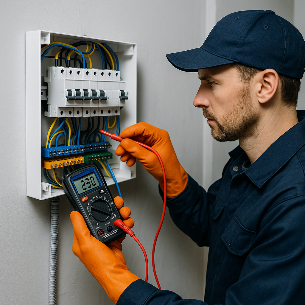 Electricista revisando un cuadro eléctrico en Madrid